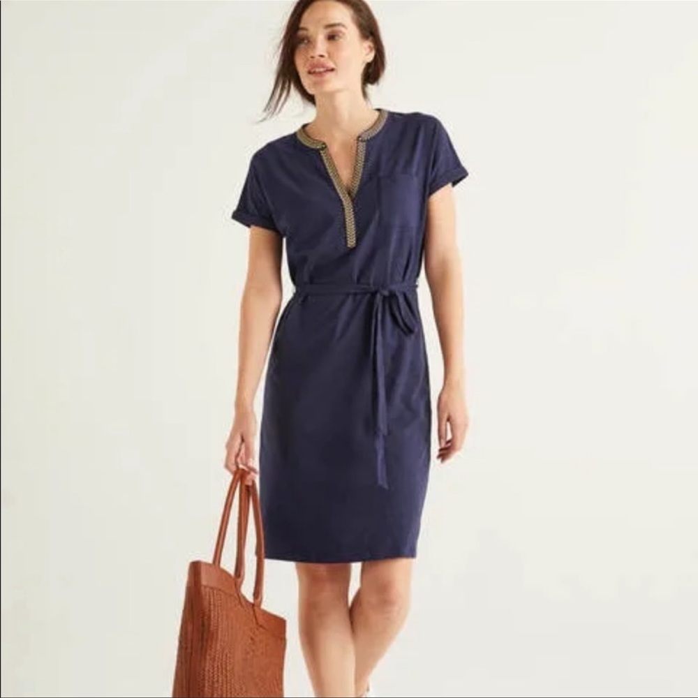 Boden Dora Embroidered Jersey Dress Navy Size 6 Petite Style # J0640